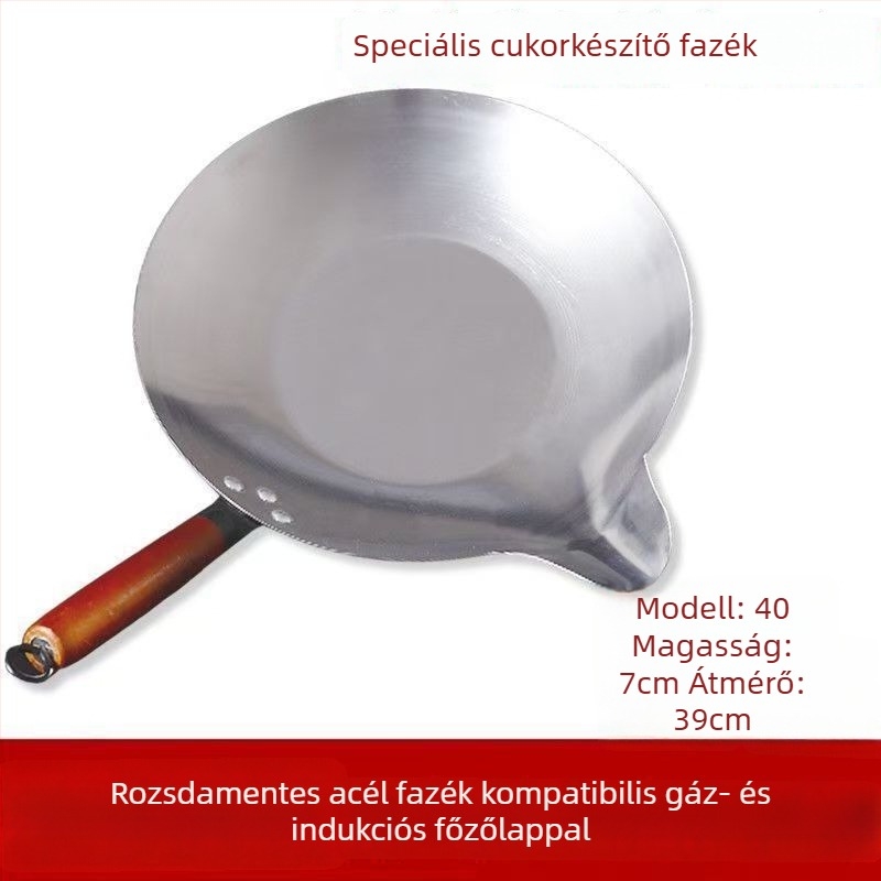 Kézzel készült kandírozott gyümölcs edény, 400-as rozsdamentes acél, tapadásmentes felület, egylapos alj, univerzális gázfőzőhöz, kínai stílus