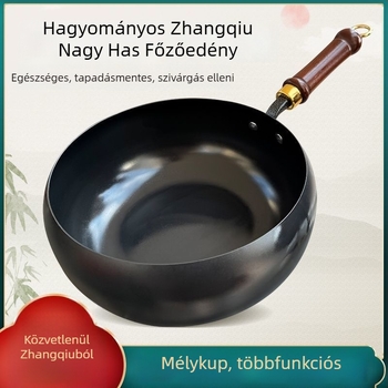 Kézzel kovácsolt finom vas wok, bevonat nélküli, egyrészes aljzattal