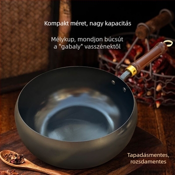 Kézzel kovácsolt finom vas wok, bevonat nélküli, egyrészes aljzattal