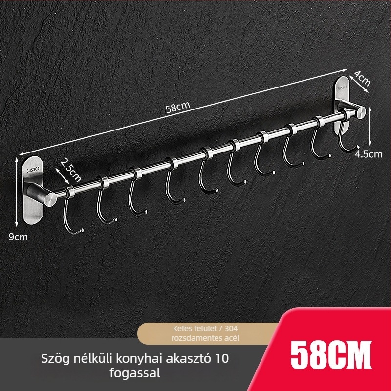 Fali konyhai tároló spatulák és kanalak számára, 304 rozsdamentes acél, kefés felület, 412 g, márka Hundred Way, modern minimalista stílus