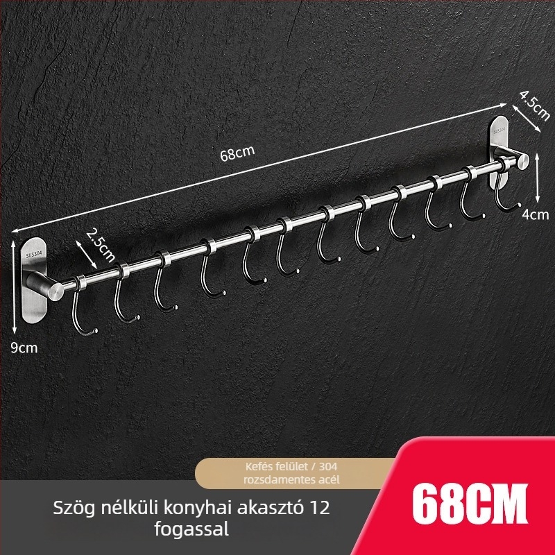 Fali konyhai tároló spatulák és kanalak számára, 304 rozsdamentes acél, kefés felület, 412 g, márka Hundred Way, modern minimalista stílus