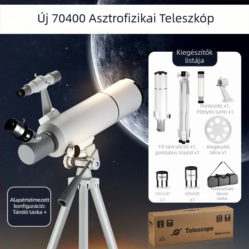 Csillagászati teleszkóp HD felbontású nagy képernyővel és okostelefonhoz csatlakoztathatósággal HD fotókhoz és videókhoz; nagy apertúra.