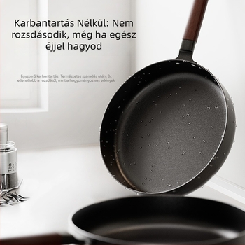 Bevonat nélküli Wok serpenyő üvegfedővel (öntöttvas; univerzális tűzhely-kompatibilis; modell AJYSA; modern minimalizmus)