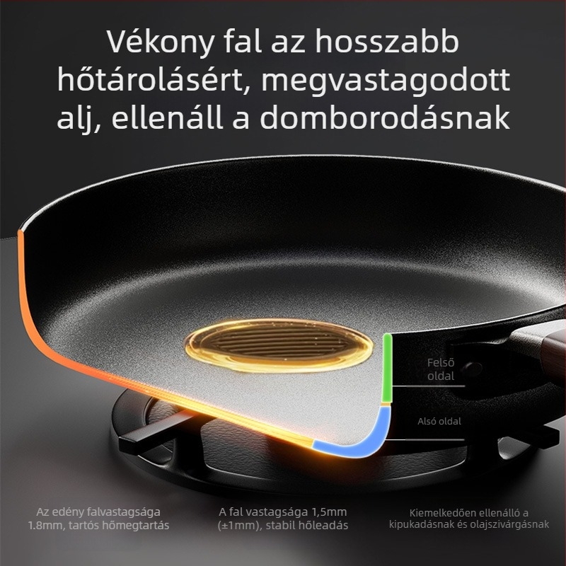 Bevonat nélküli Wok serpenyő üvegfedővel (öntöttvas; univerzális tűzhely-kompatibilis; modell AJYSA; modern minimalizmus)