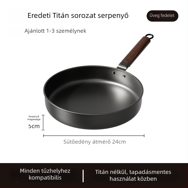 Bevonat nélküli Wok serpenyő üvegfedővel (öntöttvas; univerzális tűzhely-kompatibilis; modell AJYSA; modern minimalizmus)