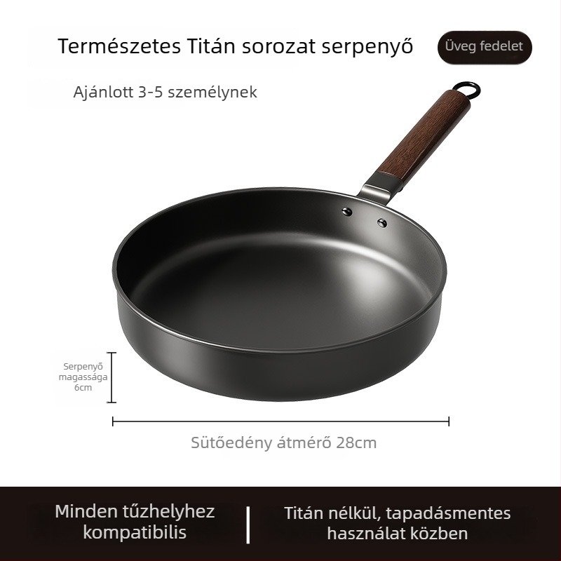 Bevonat nélküli Wok serpenyő üvegfedővel (öntöttvas; univerzális tűzhely-kompatibilis; modell AJYSA; modern minimalizmus)
