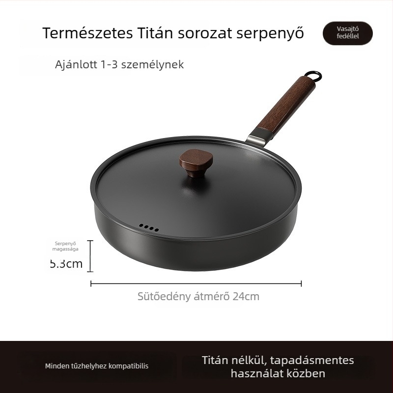 Bevonat nélküli Wok serpenyő üvegfedővel (öntöttvas; univerzális tűzhely-kompatibilis; modell AJYSA; modern minimalizmus)