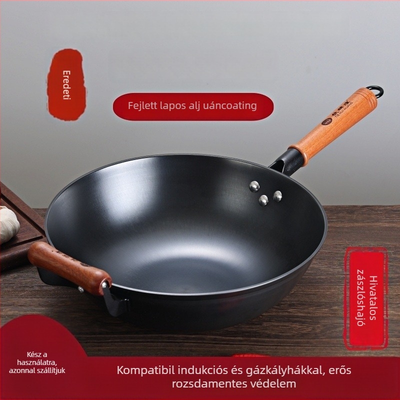 Wok öntöttvasból, tapadásmentes, indukciós tűzhelyhez kompatibilis, 2 kg, 10 cm mély