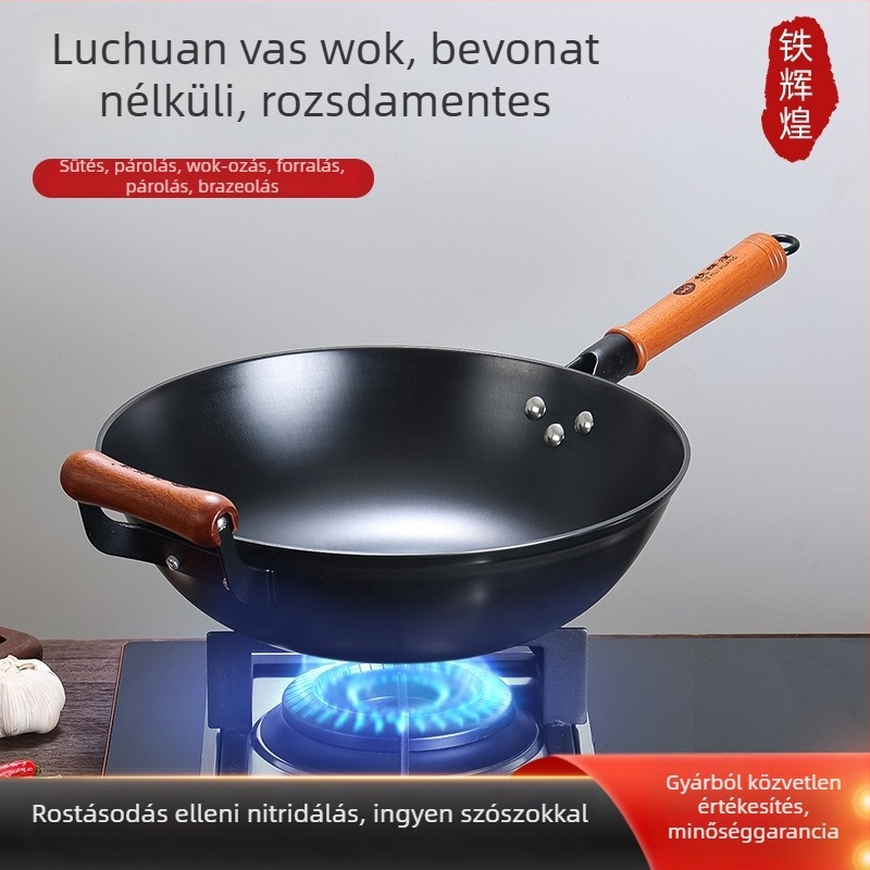 Wok öntöttvasból, tapadásmentes, indukciós tűzhelyhez kompatibilis, 2 kg, 10 cm mély
