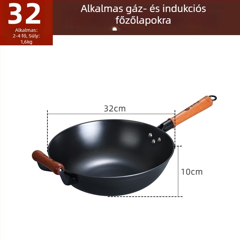 Wok öntöttvasból, tapadásmentes, indukciós tűzhelyhez kompatibilis, 2 kg, 10 cm mély