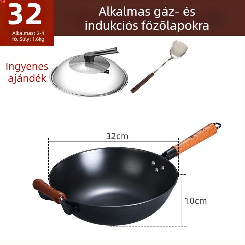 Wok öntöttvasból, tapadásmentes, indukciós tűzhelyhez kompatibilis, 2 kg, 10 cm mély