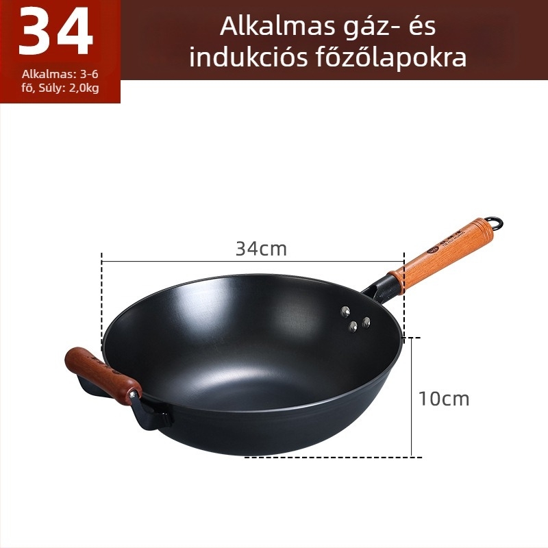 Wok öntöttvasból, tapadásmentes, indukciós tűzhelyhez kompatibilis, 2 kg, 10 cm mély