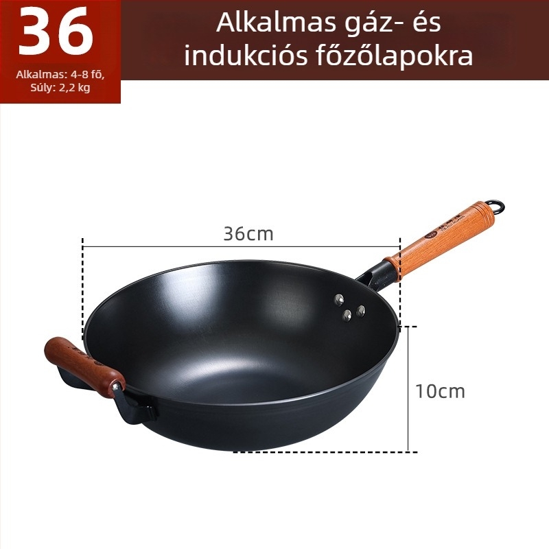 Wok öntöttvasból, tapadásmentes, indukciós tűzhelyhez kompatibilis, 2 kg, 10 cm mély
