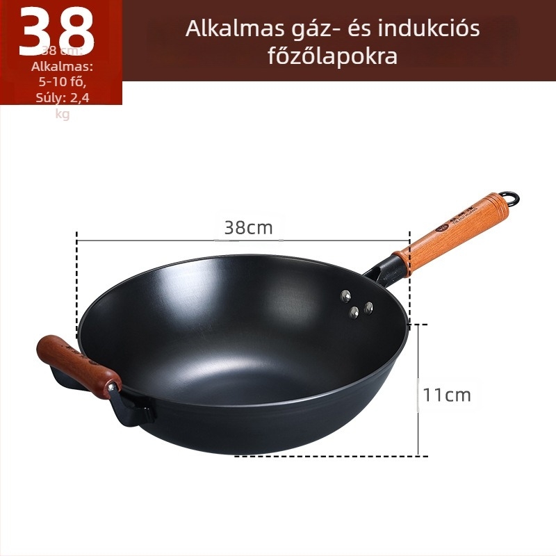Wok öntöttvasból, tapadásmentes, indukciós tűzhelyhez kompatibilis, 2 kg, 10 cm mély