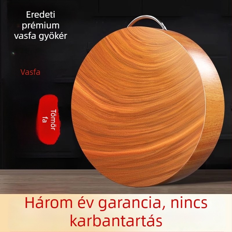 Otthoni használatra szánt antibakteriális vasfa vágódeszka, tömör fa konyhai deszka kés-tartóval