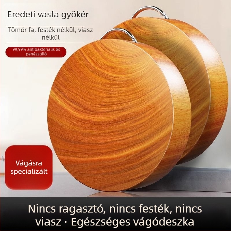 Otthoni használatra szánt antibakteriális vasfa vágódeszka, tömör fa konyhai deszka kés-tartóval