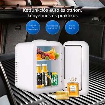 LED tükrös mini autóhűtő, 12V, 42W, 4L kapacitás, kettős használat autóhoz és otthonra