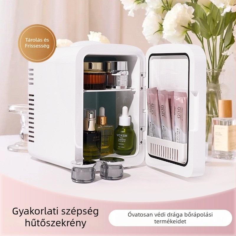 LED tükrös mini autóhűtő, 12V, 42W, 4L kapacitás, kettős használat autóhoz és otthonra