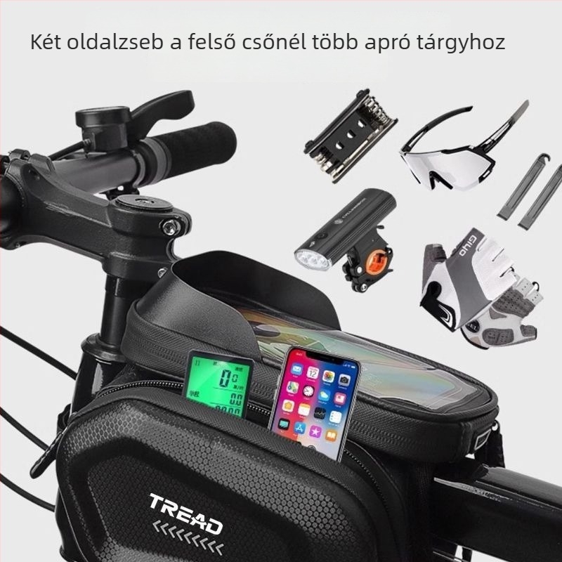 Poliészter kerékpár táska felsőcsőre és elülső vázra, telefontartó zseb, bélés nélkül, hegyi kerékpárhoz