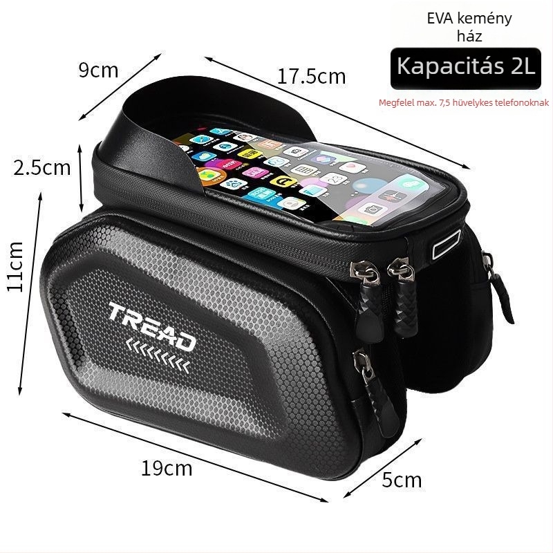 Poliészter kerékpár táska felsőcsőre és elülső vázra, telefontartó zseb, bélés nélkül, hegyi kerékpárhoz