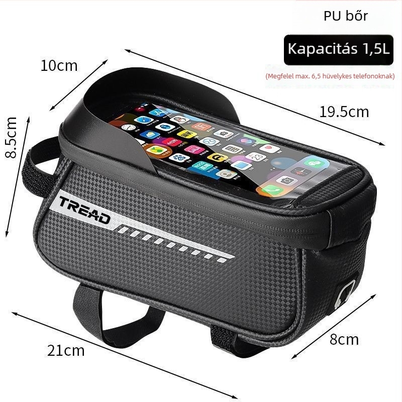 Poliészter kerékpár táska felsőcsőre és elülső vázra, telefontartó zseb, bélés nélkül, hegyi kerékpárhoz