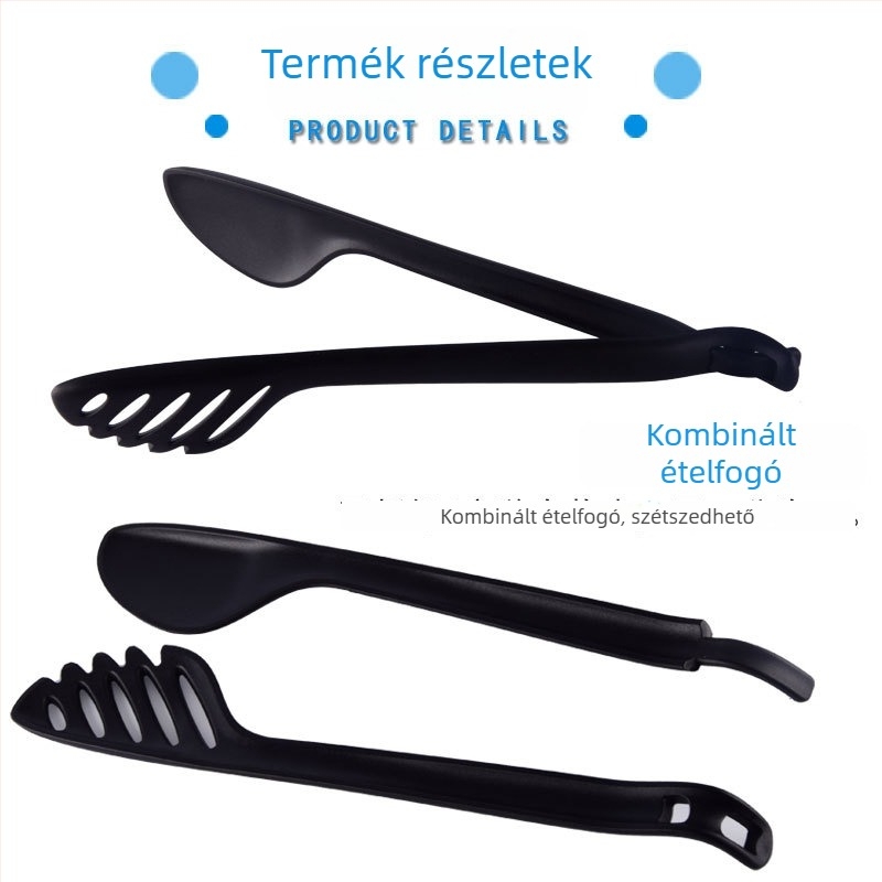 Nylon konyhai eszközök rozsdamentes acél fogantyúval: spatula, lyukas kanál, merőkanál, kanál, élelmiszer-kapcsok