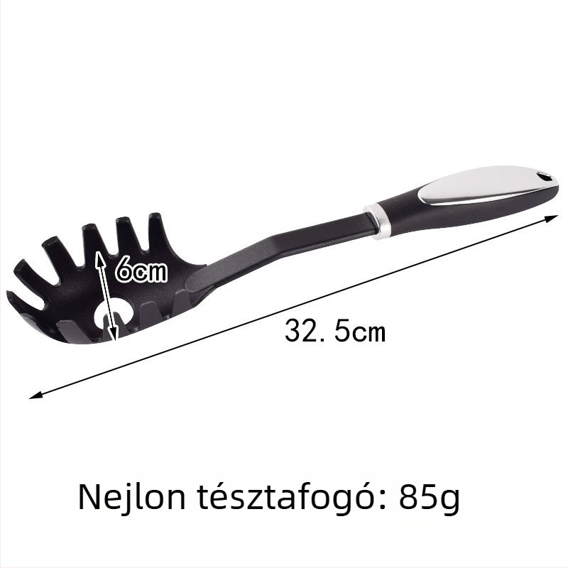 Nylon konyhai eszközök rozsdamentes acél fogantyúval: spatula, lyukas kanál, merőkanál, kanál, élelmiszer-kapcsok