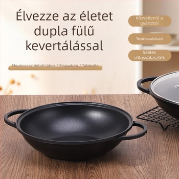 Wok alumíniumötvözetből, háromrétegű aljzattal, kettős fogantyúval, üvegfedővel