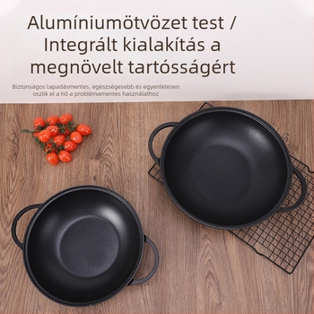 Wok alumíniumötvözetből, háromrétegű aljzattal, kettős fogantyúval, üvegfedővel