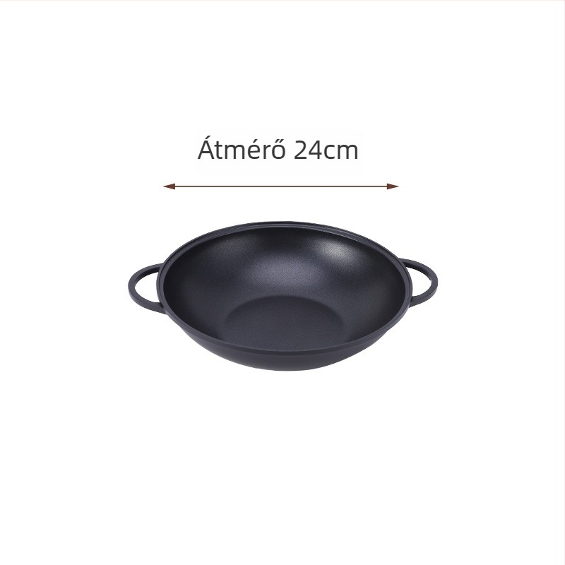 Wok alumíniumötvözetből, háromrétegű aljzattal, kettős fogantyúval, üvegfedővel