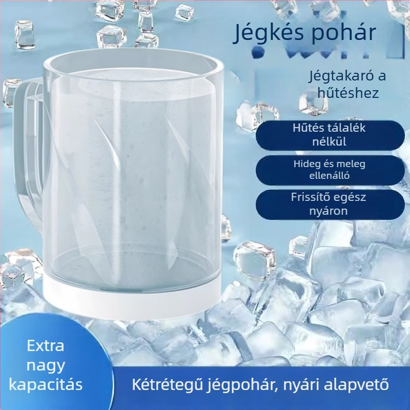 Kétszintes szigetelt pohár hideg italokhoz, PP anyag, kapacitás 201–300 ml, modern minimalist stílus, közvetlen ivás