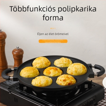 Antiadhéziós tojás és takoyaki serpenyő alumínium öntőformával, üvegfedél, gáztűzhelyhez