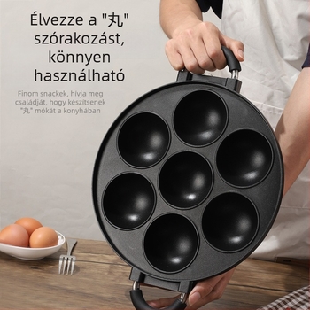 Antiadhéziós tojás és takoyaki serpenyő alumínium öntőformával, üvegfedél, gáztűzhelyhez