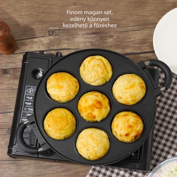 Antiadhéziós tojás és takoyaki serpenyő alumínium öntőformával, üvegfedél, gáztűzhelyhez