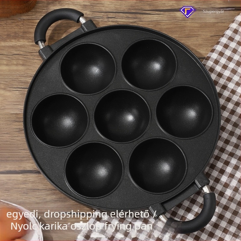 Antiadhéziós tojás és takoyaki serpenyő alumínium öntőformával, üvegfedél, gáztűzhelyhez