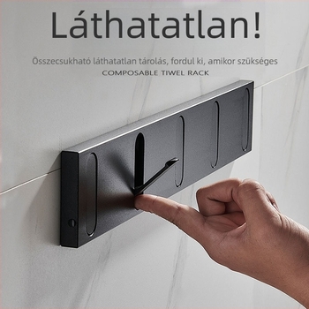 Rejtett falra szerelhető vállfa, láthatatlan, fúrás nélküli, összecsukható, űr‑alumíniumból, anodizált felület, modern letisztult dizájn