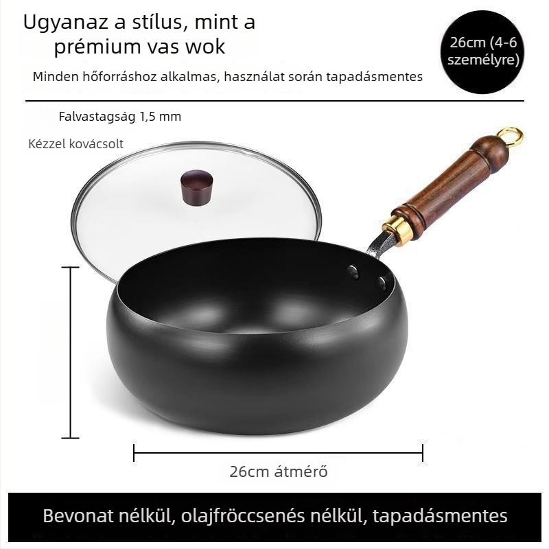 Hagyományos nagy pocakú öntöttvas wok, kézzel készített háztartási serpenyő antiadhéz bevonattal