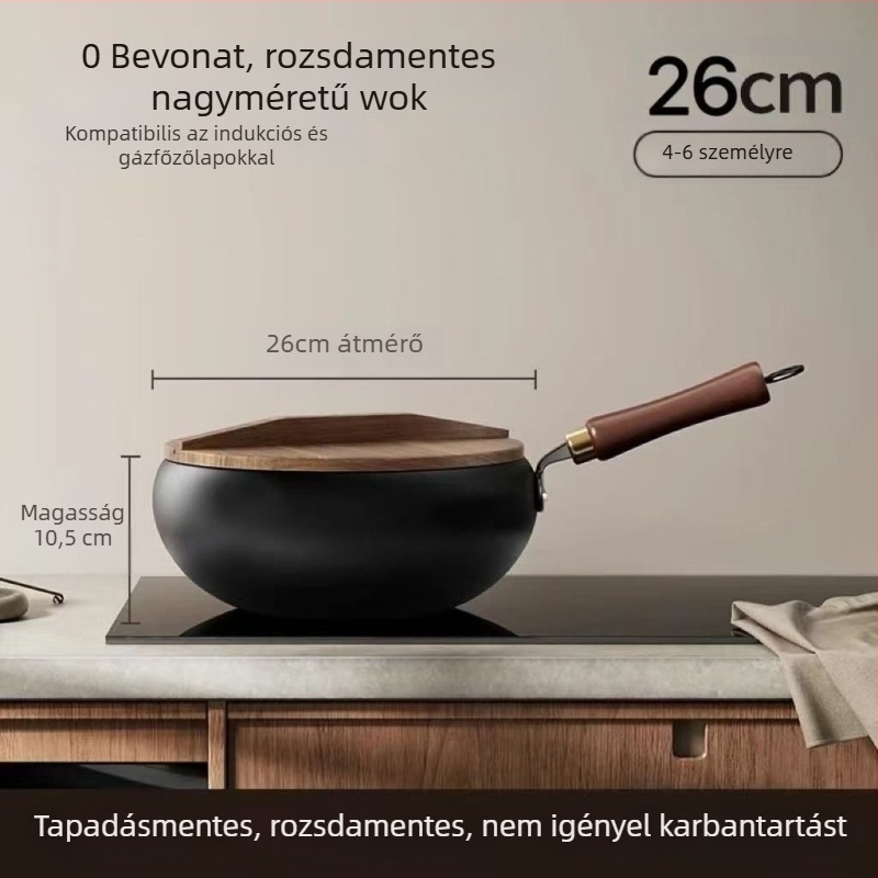Hagyományos nagy pocakú öntöttvas wok, kézzel készített háztartási serpenyő antiadhéz bevonattal