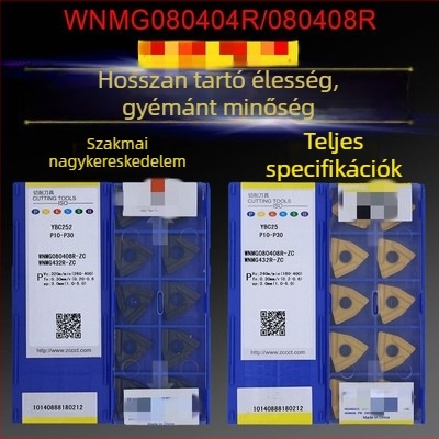 Barack alakú CNC forgóbetét horonyolt durva megmunkáláshoz, WNMG080404R-ZC / WNMG080408L-S, hengeres esztergáló szerszám acél alkatrészek