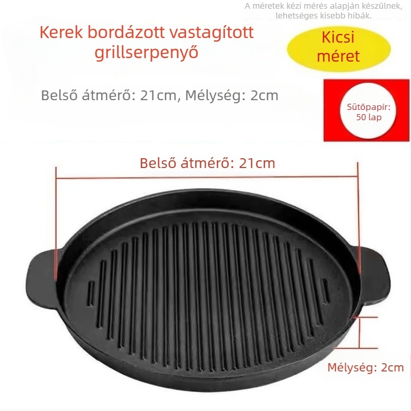 Kerek öntöttvas grillsütő tál, 2 kg, elektropolírozott felület, szigetelt, tapadásmentes