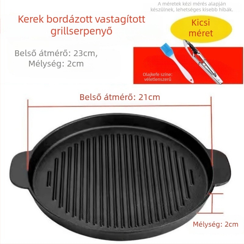 Kerek öntöttvas grillsütő tál, 2 kg, elektropolírozott felület, szigetelt, tapadásmentes