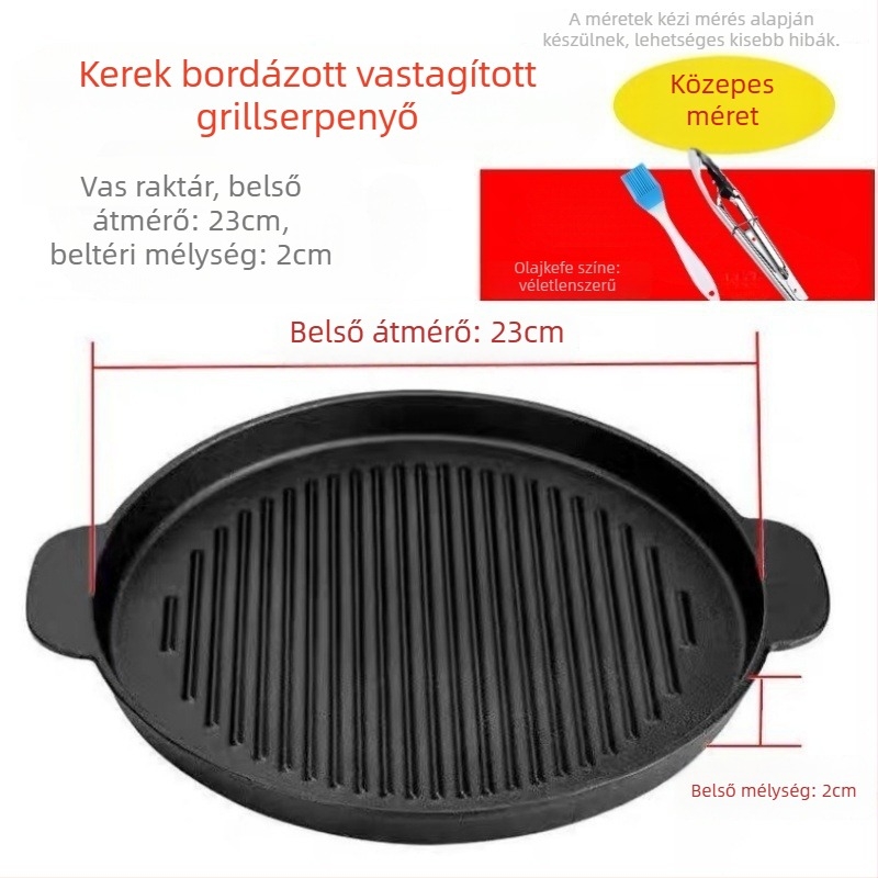 Kerek öntöttvas grillsütő tál, 2 kg, elektropolírozott felület, szigetelt, tapadásmentes