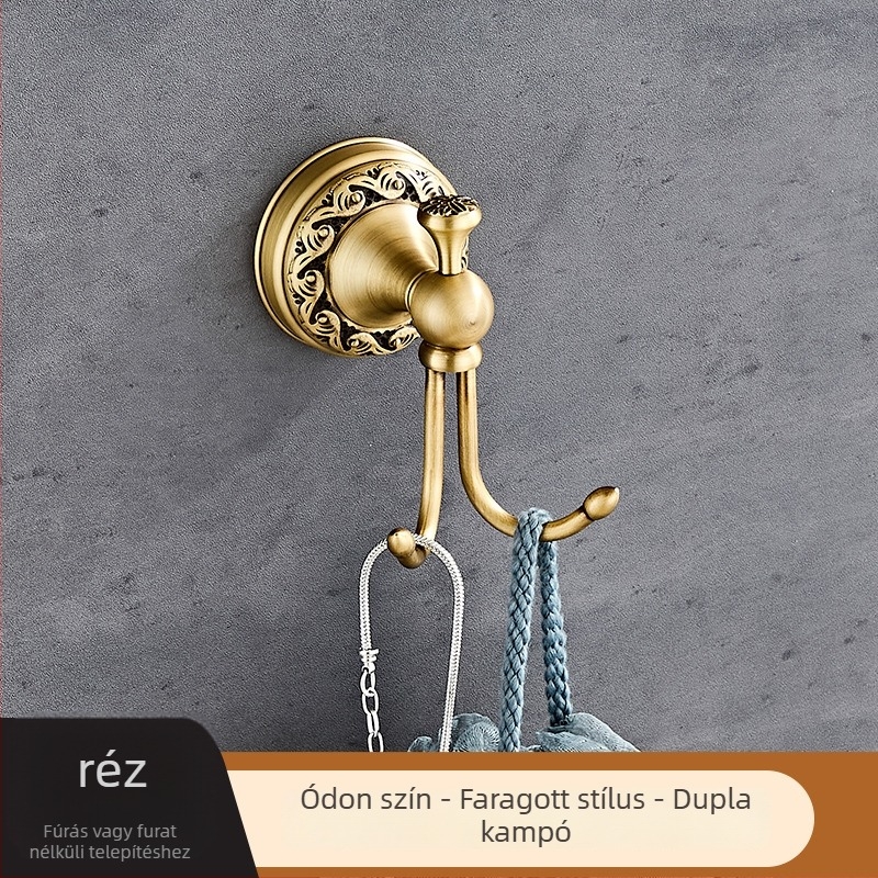 Európai stílusú antik fali dupla fogas, fém, szög nélkül, hat darabos készlet
