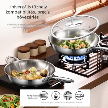 304 rozsdamentes acél, bevonat nélküli wok, lapos aljzat, háromrétegű aljzat