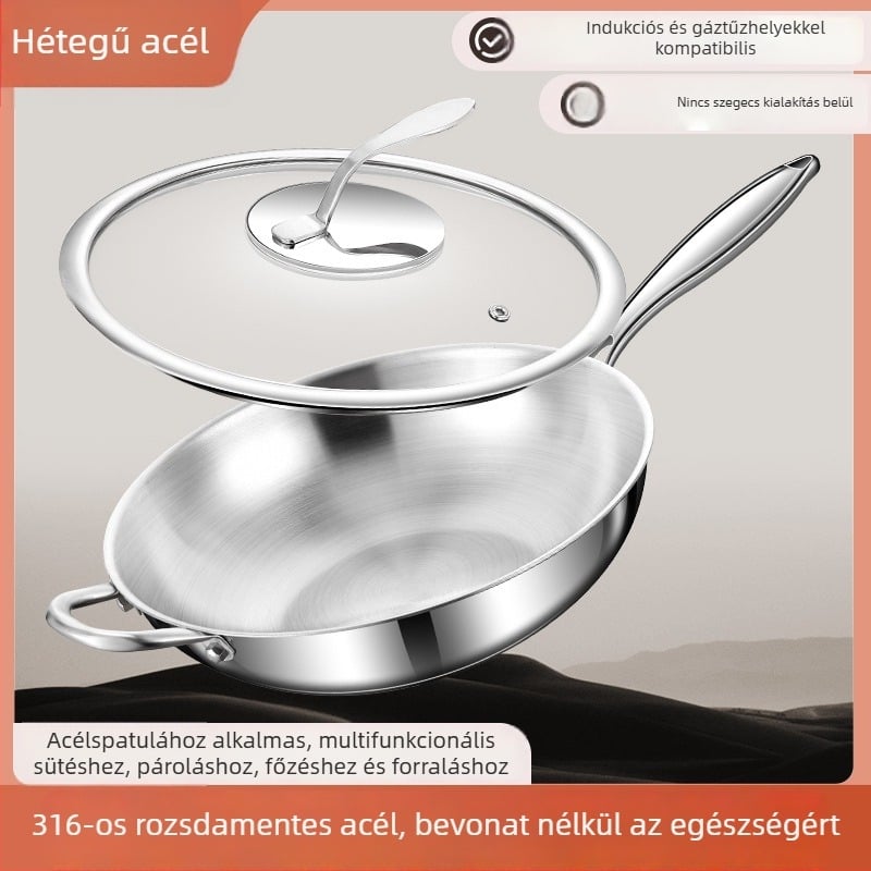 304 rozsdamentes acél, bevonat nélküli wok, lapos aljzat, háromrétegű aljzat