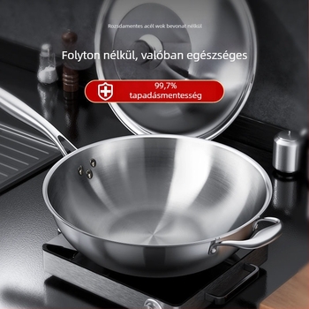 Rozsdamentes acél wok edény tapadásmentes felülettel, egyszeres aljzattal, 10 cm mély, univerzális tűzhelyhez kompatibilis