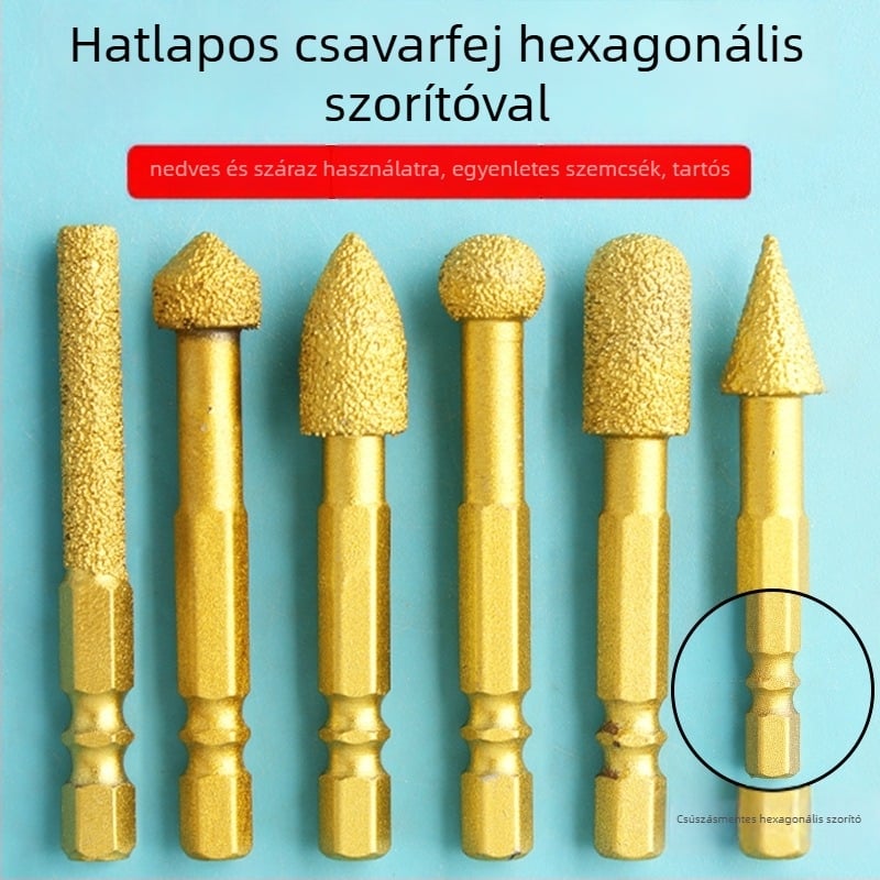 Gyémánt csiszolófej hatszögletű szárú, kemény forgófájl a polírozáshoz és csiszoláshoz
