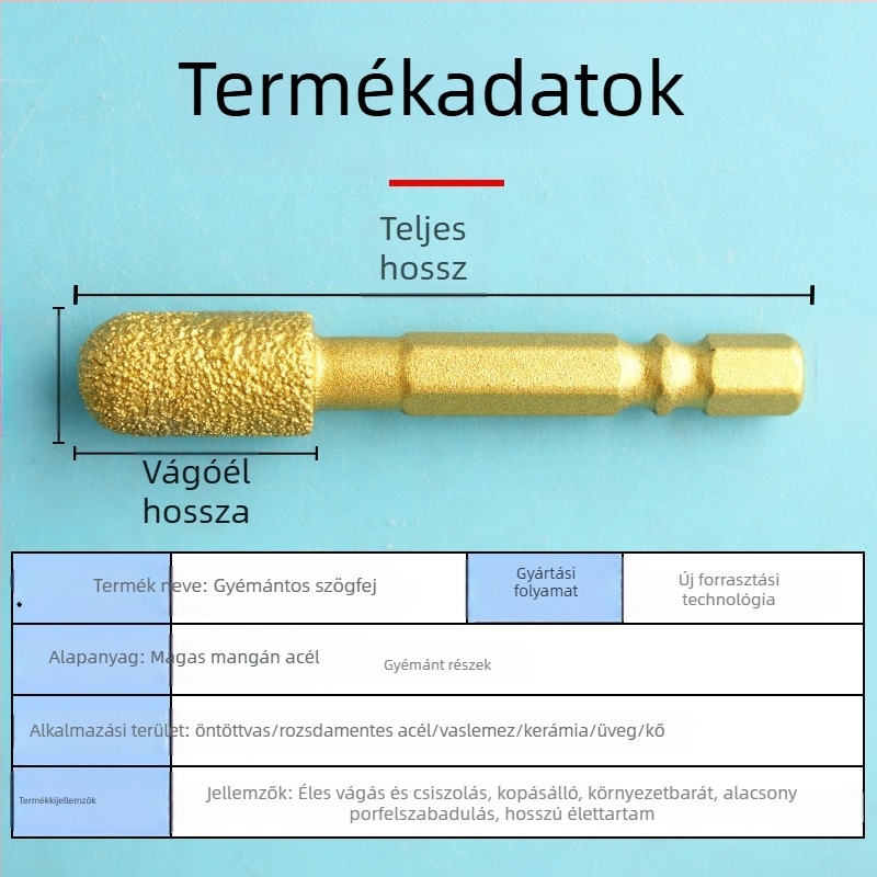 Gyémánt csiszolófej hatszögletű szárú, kemény forgófájl a polírozáshoz és csiszoláshoz