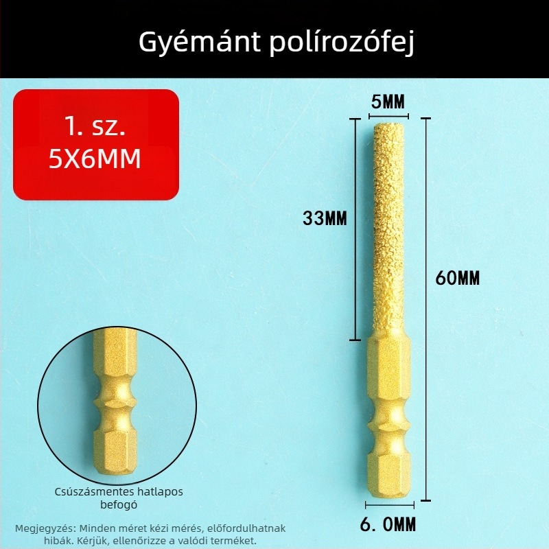 Gyémánt csiszolófej hatszögletű szárú, kemény forgófájl a polírozáshoz és csiszoláshoz