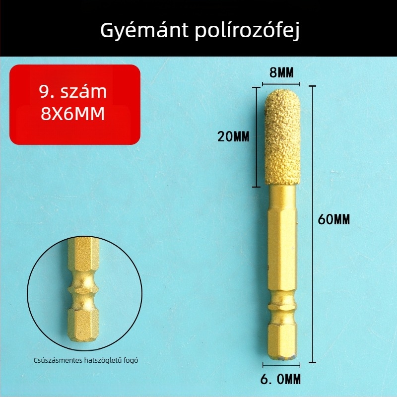 Gyémánt csiszolófej hatszögletű szárú, kemény forgófájl a polírozáshoz és csiszoláshoz
